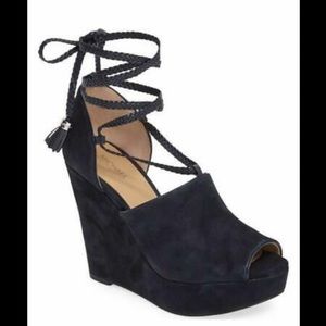 Michael Kors Navy Suede Lace Up Wedge